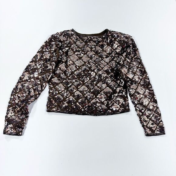 Vintage Cathy Hardwick bronze dynasty style sequin sweater top L - Picture 4 of 10